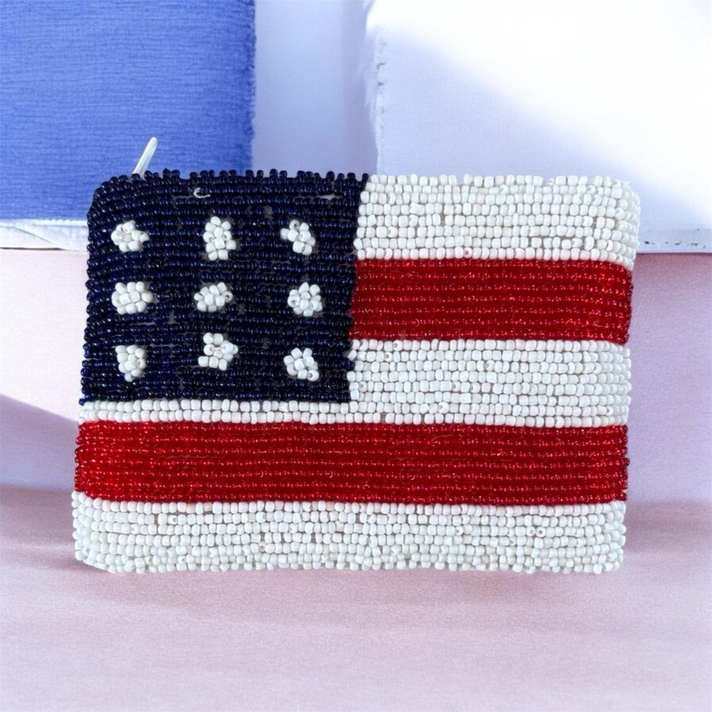 Beaded American Flag Zipper Pouch